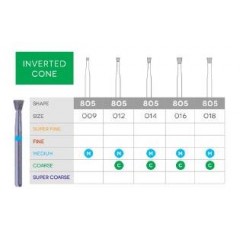 3D Dental Inverted Cone Diamond Bur Coarse, 805-018C 10/Pk